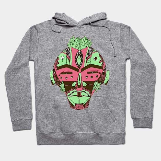 Pink and Mint African Mask 4 Hoodie by kenallouis